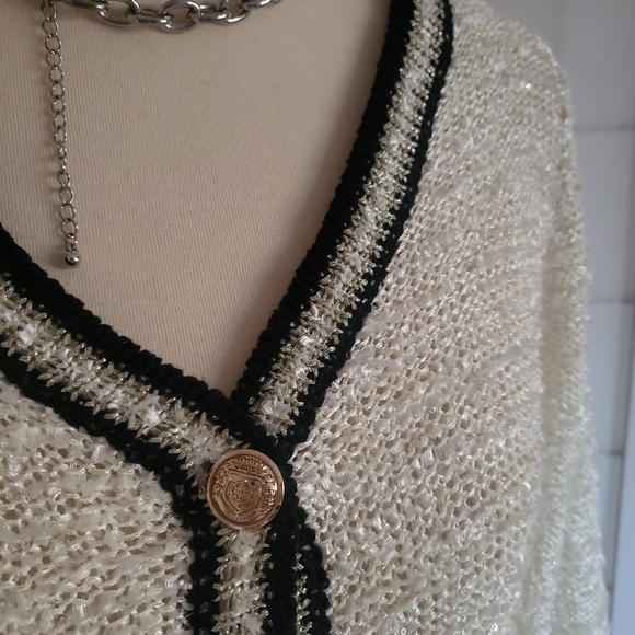 Vintage White Black Knit Sweater S - Picture 4 of 10